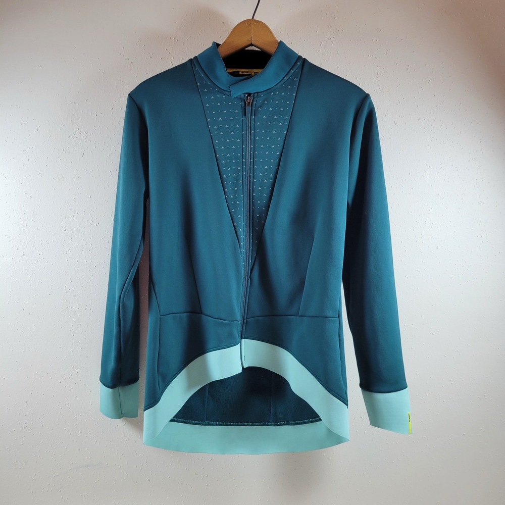 Mavic Cycling Jacket Womens Large Teal Blue Good Fleece Lined Full Zip Pocket